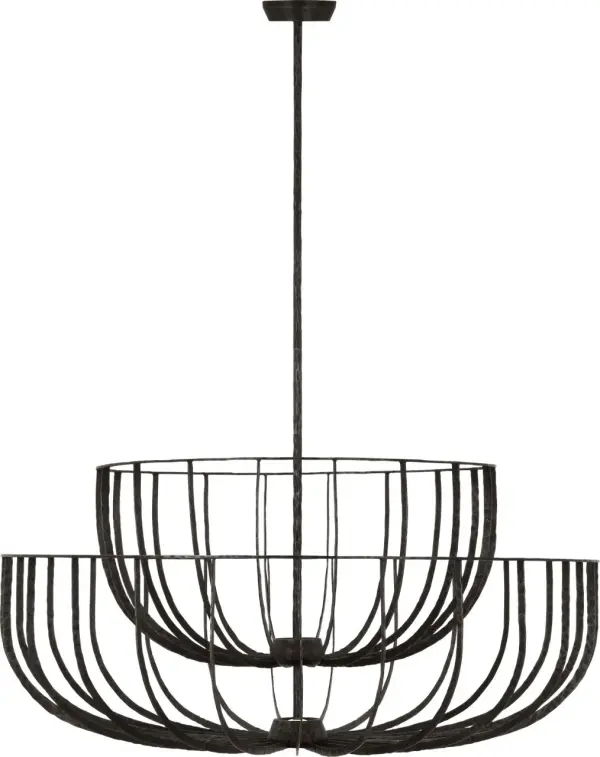 The Sanchi X-Large Two Tier Chandelier commands attention with its substantial scale and aged iron finish. Featuring integrated 2700K LED with 90 CRI, it delivers warm, color-accurate lighting perfect for grand spaces.