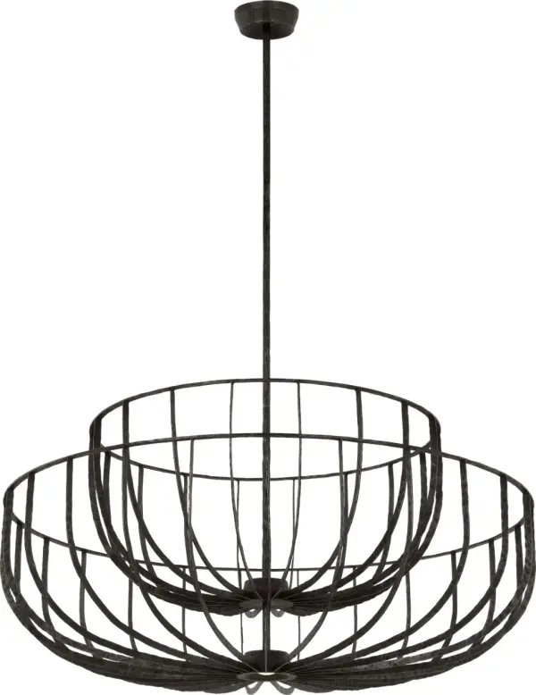 The Sanchi X-Large Two Tier Chandelier commands attention with its substantial scale and aged iron finish. Featuring integrated 2700K LED with 90 CRI, it delivers warm, color-accurate lighting perfect for grand spaces. - alternate view