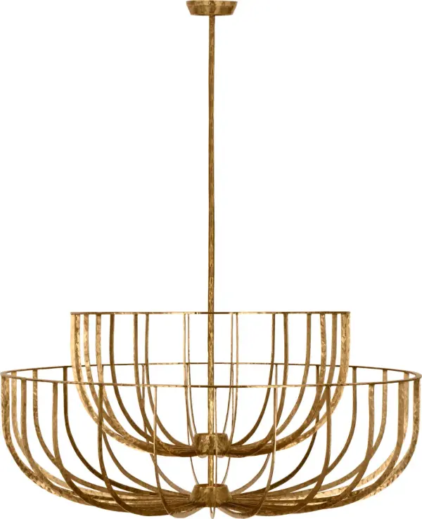 The Sanchi X-Large Two Tier Chandelier delivers dramatic scale and sophisticated warmth with its polished antique brass finish and 2700K LED technology. Perfect for grand spaces requiring both architectural presence and refined illumination. - alternate view