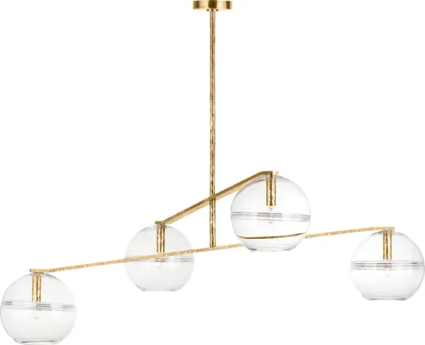 The Lowing Medium Chandelier redefines modern lighting with its deconstructed design featuring hand-crafted glass orbs suspended from a sleek central hub via textured cloth cords. Each sphere showcases artisan-crafted interior glass bands that create captivating visual depth and dimension. - alternate view