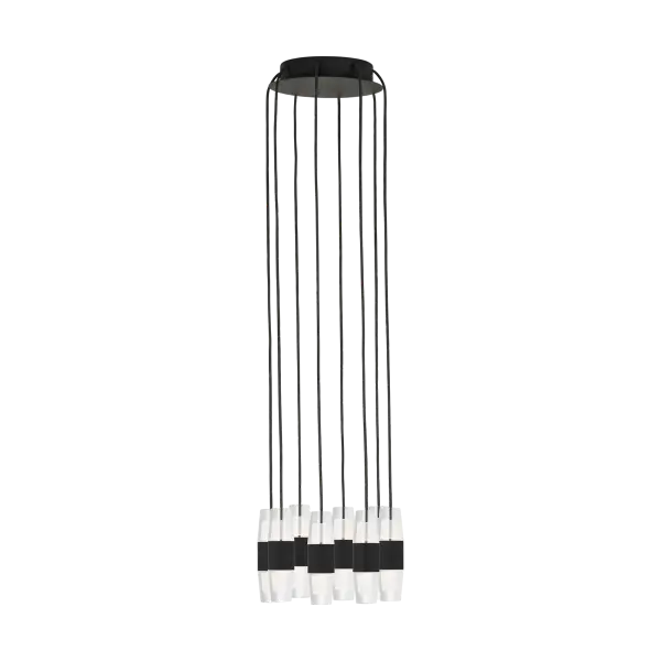 The Lassell 8-light chandelier combines minimalist design with luxurious materials—laser-etched crystal tubes and natural brass arms create a stunning focal point. Quick-connect installation and field-adjustable cables offer exceptional versatility.