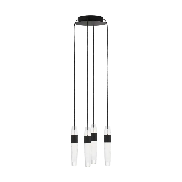 The Lassell 4-light chandelier combines minimalist design with luxurious materials. Laser-etched crystal tubes and natural brass arms create a stunning focal point perfect for contemporary dining rooms and commercial spaces.