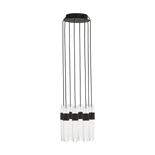 The Lassell 8-light chandelier combines minimalist design with luxurious materials. Laser-etched crystal tubes and natural brass arms create a stunning focal point perfect for contemporary spaces. Quick-connect installation and field-adjustable cables offer exceptional versatility.