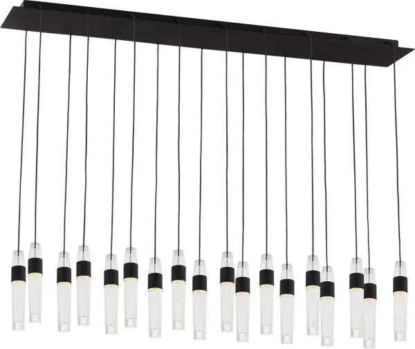 The Lassell 18-light chandelier combines minimalist design with luxurious materials. Featuring laser-etched crystal tubes and natural brass arms radiating from a central hub, this oversized fixture delivers dramatic impact in modern spaces.