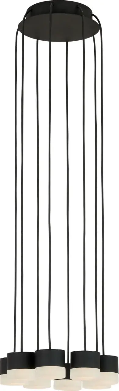 The Gable chandelier combines dramatic scale with refined elegance, featuring eight lights encased in natural alabaster shades. The Nightshade Black finish provides striking contrast while the 3000K warm white light creates an inviting ambiance.