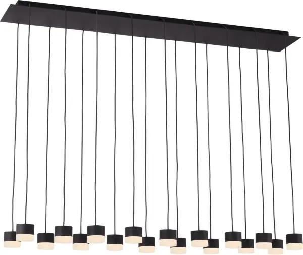 The Gable chandelier makes a bold architectural statement with 18 lights arranged in a striking contemporary design. Natural alabaster shades provide warm, diffused illumination while the Nightshade Black finish adds sophisticated contrast.