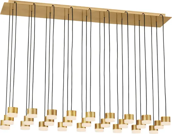 The Gable 27-light chandelier makes a dramatic architectural statement with its impressive scale and warm alabaster shades. Hand-rubbed antique brass finish adds timeless elegance to grand spaces.