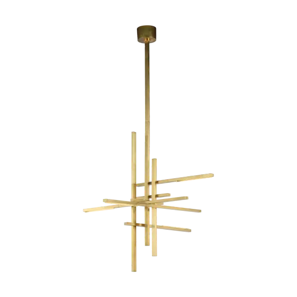 The Cityscape Large Chandelier combines contemporary design with timeless elegance. Clear crystal elements catch and refract light beautifully, while the hand-rubbed antique brass finish adds warmth and sophistication to any grand space.