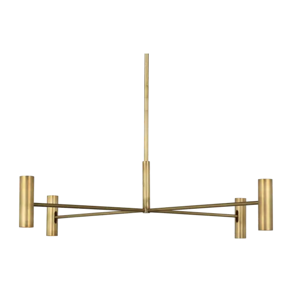 The Ponte Large Chandelier combines transitional elegance with contemporary clean lines. Its hand-rubbed antique brass finish adds warmth and character, while the substantial scale makes it perfect for grand dining rooms and entryways.