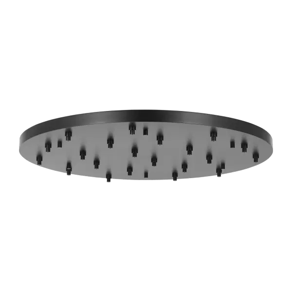 This oversized 46.5" round canopy provides a sophisticated foundation for dramatic multi-light installations. The Nightshade Black finish delivers modern elegance while accommodating multiple pendant drops. - alternate view