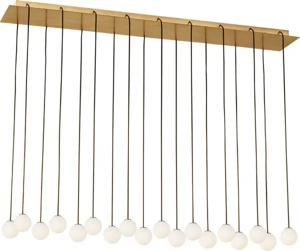 The Orbet 18-Light Chandelier combines modern minimalism with timeless elegance through perfectly stacked milk glass orbs accented with hand-rubbed antique brass bands. LED illumination provides soft, diffused lighting ideal for grand spaces.