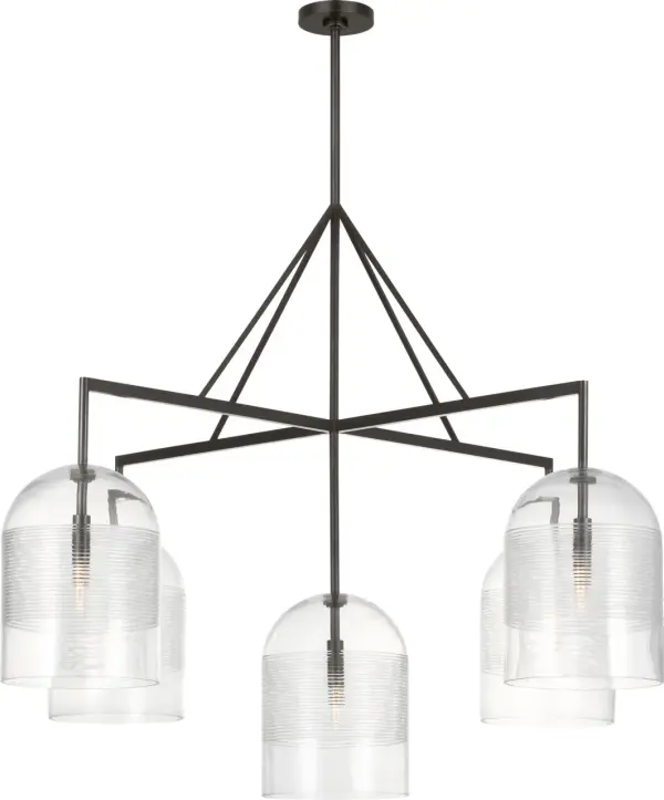 The Leano 52" Chandelier combines hand-cut ribbed glass shades with a solid brass frame to create a stunning focal point. Its balanced design and premium materials make it perfect for formal dining rooms and grand entryways.