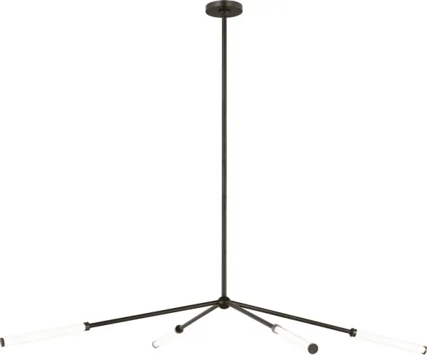 The Poza 64" Chandelier commands attention with its expansive 64-inch span and modern minimalist design. Hand-blown glass light guides create soft, diffused illumination while the symmetrical metal rod array delivers dramatic visual impact.