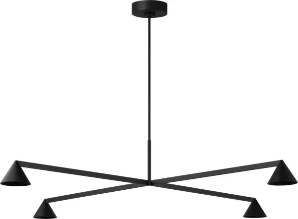 The Midrand 52" Chandelier transforms spaces with its bold, sculptural design inspired by industrial architecture. Multiple tapered metal shades create striking visual rhythm while delivering warm, inviting illumination.