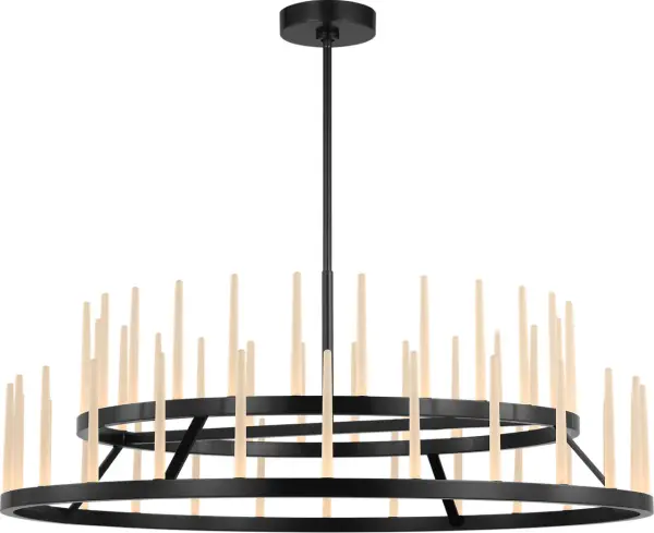 The Sagrada 49" Two-Tier Chandelier by Sean Lavin combines architectural discipline with refined elegance. Etched crystal tapers create an even, sophisticated glow perfect for formal spaces requiring both scale and restraint.