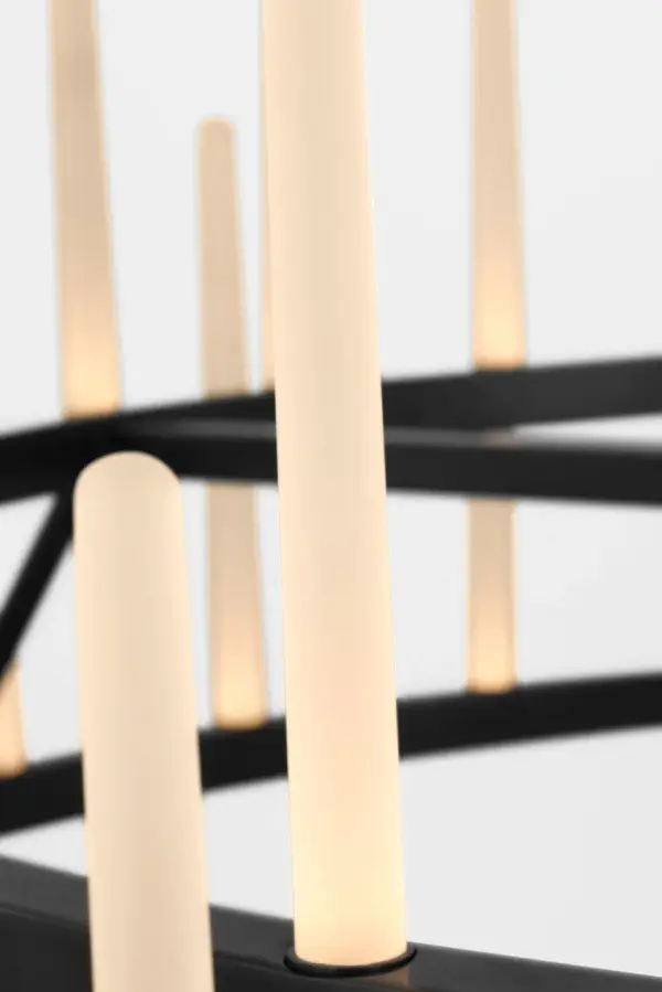 The Sagrada 60" Two-Tier Chandelier by Sean Lavin delivers architectural drama through precision-arranged etched crystal tapers. Its expansive 60-inch scale and disciplined design create an even, sophisticated glow perfect for grand interiors. - alternate view