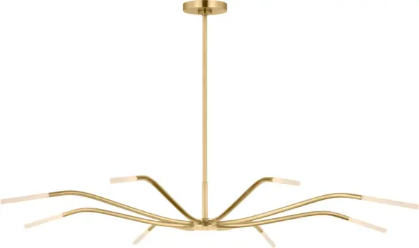 The Lajos 50" Chandelier by Sean Lavin combines disciplined minimalism with technical innovation. Elongated arms support solid crystal cylinders powered by fiber optics, creating even light diffusion across its refined 50-inch span.