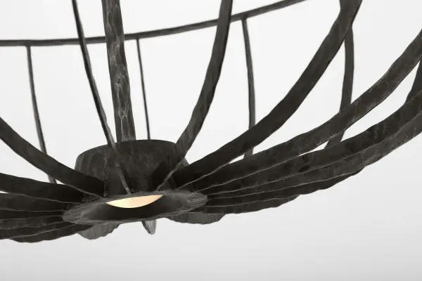 The Sanchi X-Large Semi Flush combines substantial presence with refined aged iron finish. High-quality 2700K LED with 90 CRI delivers warm, color-accurate illumination ideal for living spaces and hospitality settings. - alternate view