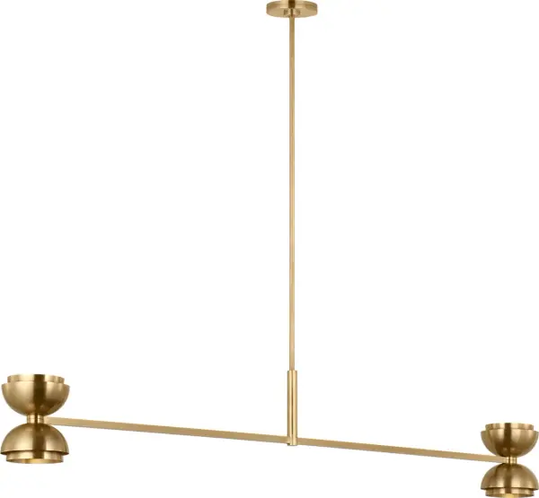 The Shanti X-Large Linear Chandelier delivers dramatic scale and sophisticated style with its natural brass finish and 2700K warm LED lighting. Perfect for large dining spaces and kitchen islands requiring substantial illumination. - alternate view