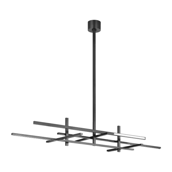 The Cityscape Stacked X-Large Linear Chandelier combines geometric sophistication with sparkling crystal elements. Its substantial size and warm 2700K LED lighting create dramatic impact over large dining tables or kitchen islands. - alternate view