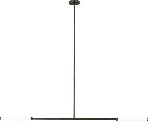 The Poza 56" Linear Chandelier delivers minimalist sophistication with its extended metal arms and soft ambient glow. Perfect for anchoring long dining tables or kitchen islands, it combines ultramodern design with precision craftsmanship. - alternate view