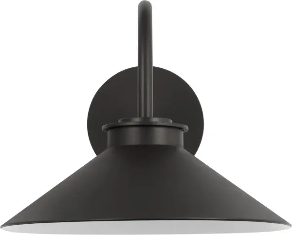 This medium wall lantern combines classic barn light aesthetics with contemporary refinement. The textured black finish and curved arm deliver timeless industrial style, while the painted white interior maximizes light output.