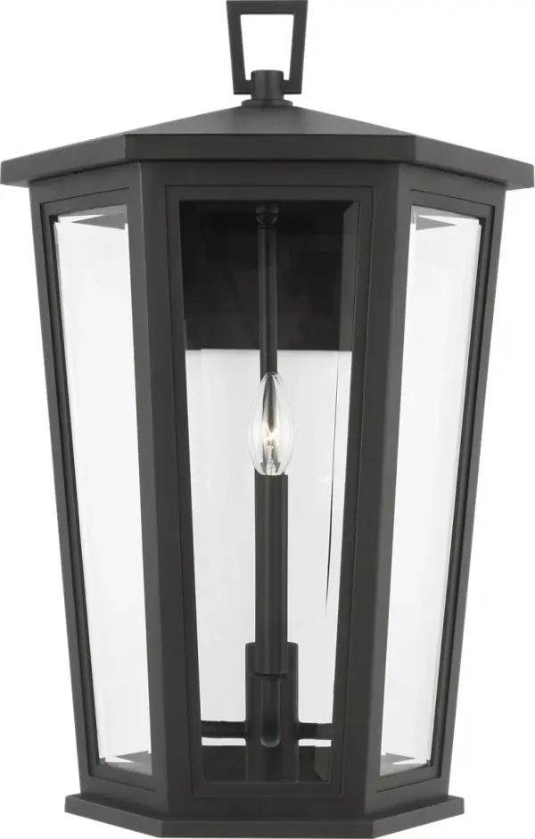 The Witley Extra Large Wall Lantern combines striking scale with refined design. Its textured black finish and clear glass panels create a sophisticated outdoor lighting solution that's both weather-resistant and stylish.