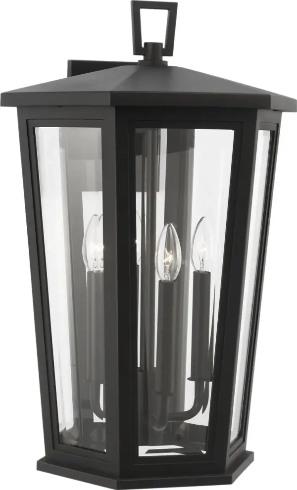 The Witley Extra Large Wall Lantern combines striking scale with refined design. Its textured black finish and clear glass panels create a sophisticated outdoor lighting solution that's both weather-resistant and stylish. - alternate view