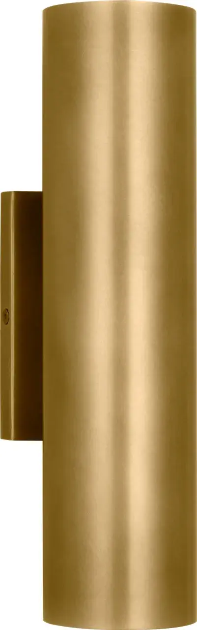 The Pressa Round Medium Wall Sconce combines contemporary design with durable outdoor construction. Its natural brass finish and round glass shade create warm, inviting illumination with 2700K color temperature and 90 CRI for excellent color rendering. - alternate view