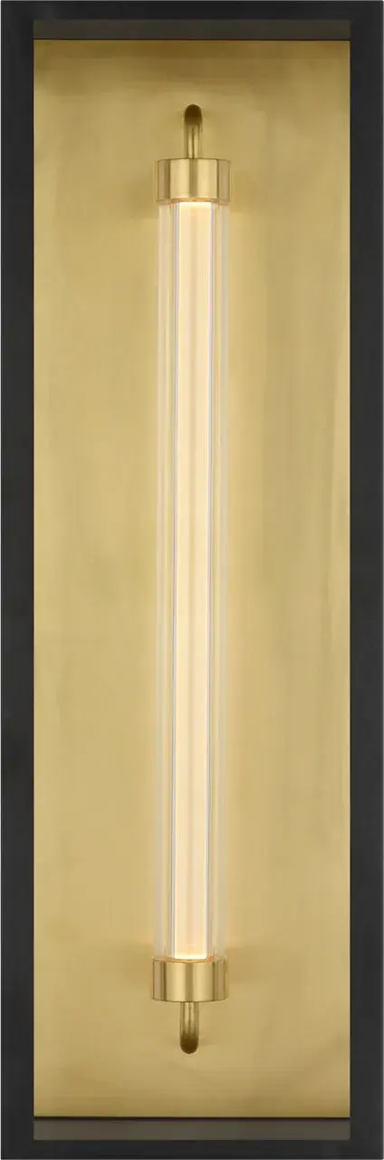 The Enferme 22" Wall Sconce by Sean Lavin brings modern architectural presence to outdoor spaces with its distinctive layered glass composition. The clear glass enclosure and inner tube soften LED light while maintaining clean definition, evoking Edison bulb warmth with contemporary performance.