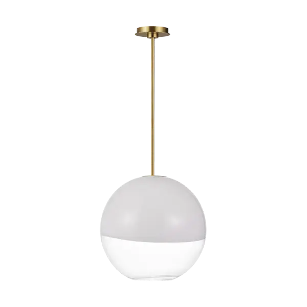 The Torian Medium Pendant combines classic form with contemporary appeal through its burnished brass finish and clean glass globe. Perfect for adding sophisticated warmth to dining areas and kitchen islands.