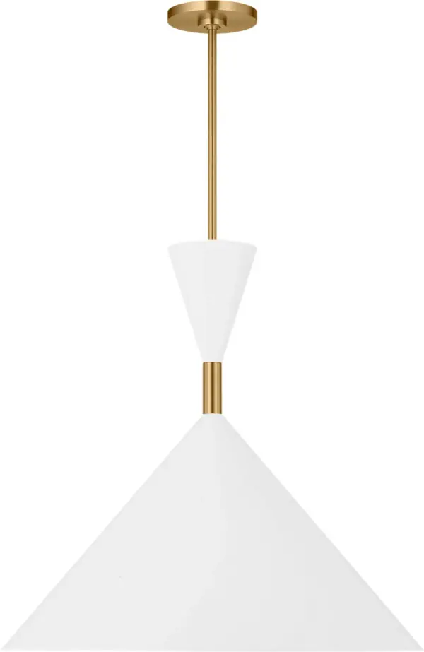 The Bodhi pendant combines contemporary design with timeless brass craftsmanship. At 24 inches, it provides substantial presence while maintaining versatility across dining and living spaces.