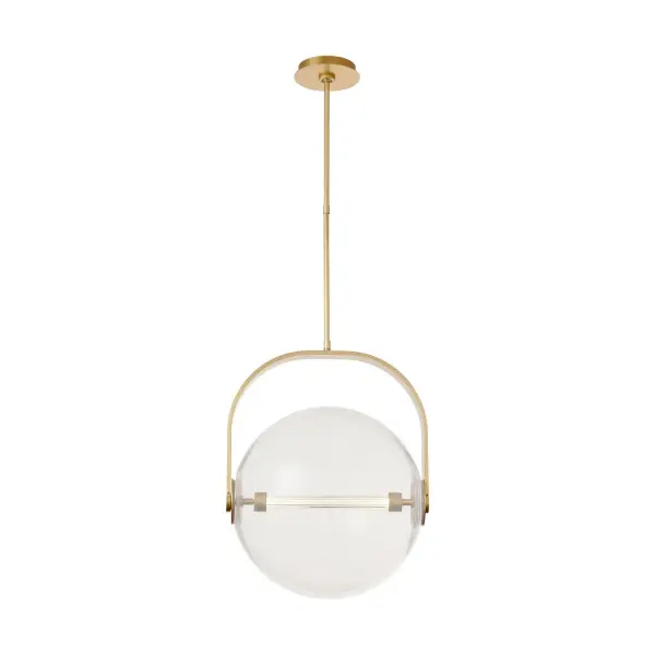 The Fues Large Pendant by Sean Lavin combines hand-blown Italian glass with modern LED efficiency. Its distinctive wishbone suspension and fluted inner diffuser create visual interest while delivering warm, dimmable illumination.