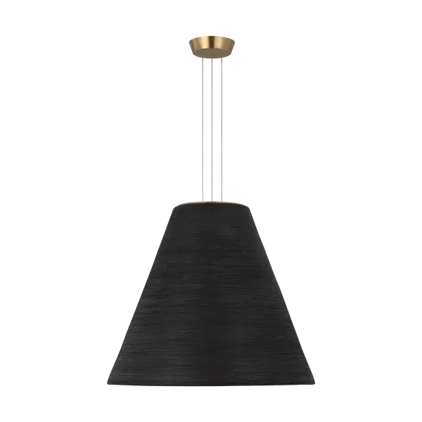 The Karam Large Pendant combines contemporary design with timeless brass craftsmanship. Its tapered silhouette and black natural brass finish create visual interest while providing warm, inviting illumination.