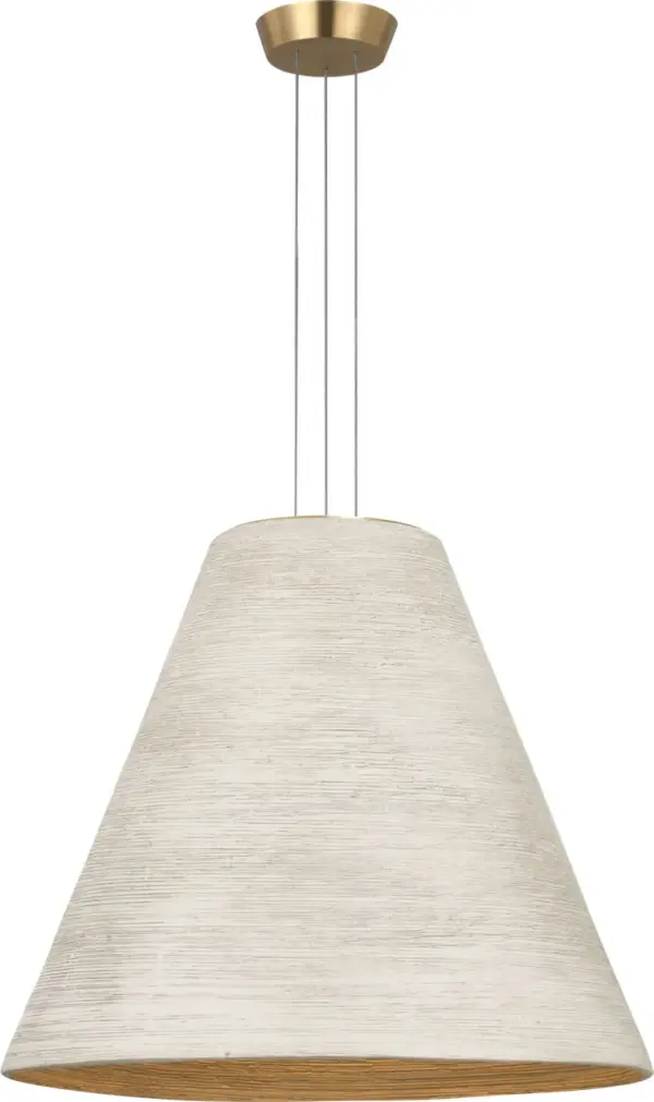 The Karam Large Pendant combines a soft cream tapered shade with natural brass hardware for a refined transitional look. Its warm 2700K LED with 90 CRI delivers restaurant-quality lighting perfect for dining spaces.