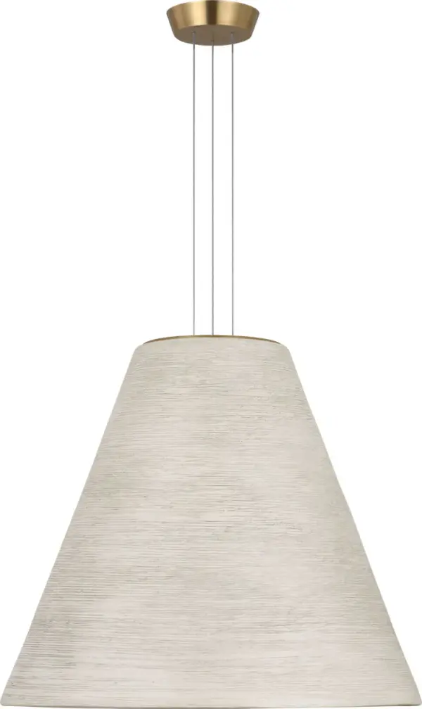 The Karam Large Pendant combines a soft cream tapered shade with natural brass hardware for a refined transitional look. Its warm 2700K LED with 90 CRI delivers restaurant-quality lighting perfect for dining spaces. - alternate view