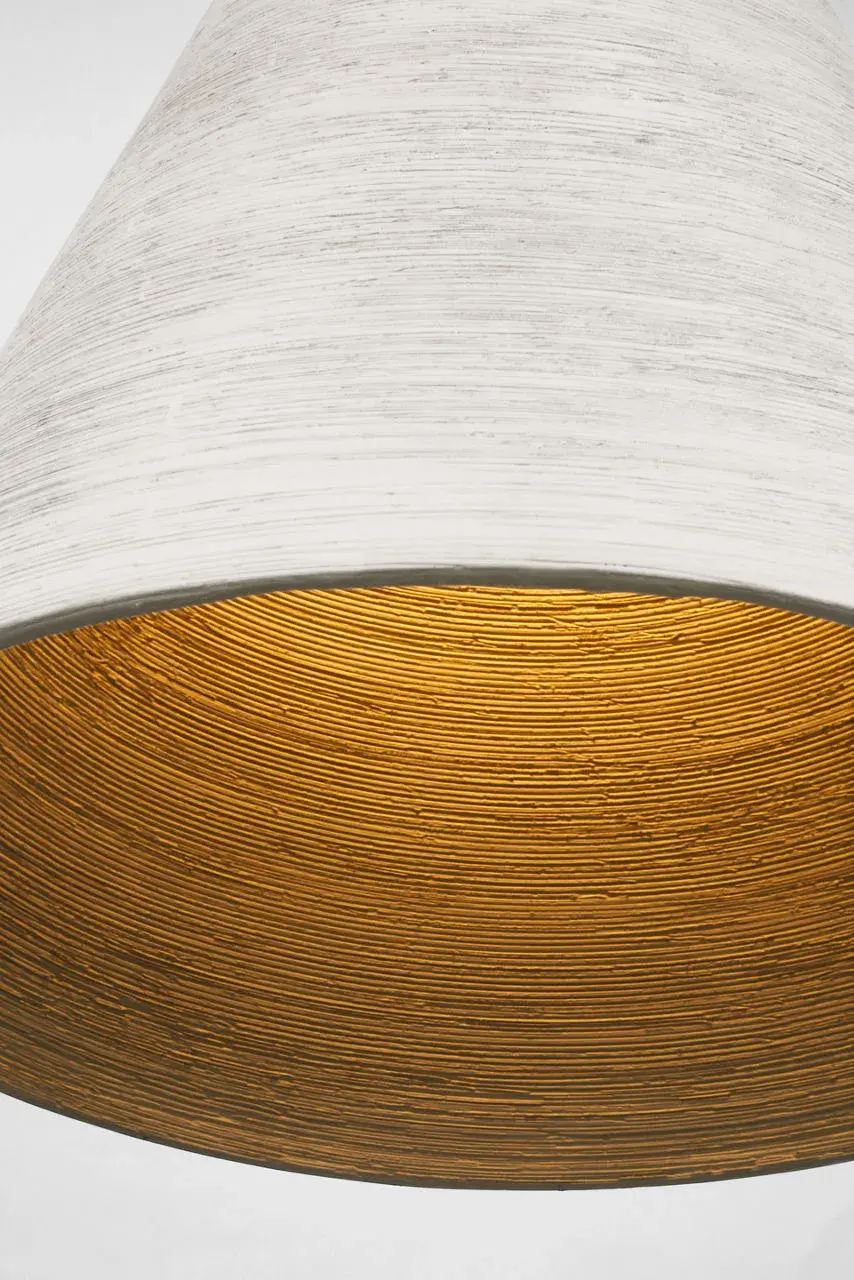 Karam Tapered Large Pendant in Cream with Natural Brass - Image 4