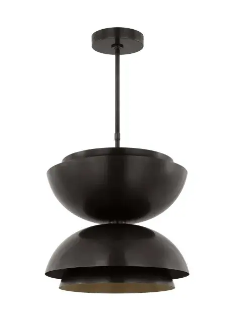 The Shanti by Sean Lavin delivers architectural drama with its multi-directional spun metal shades and integrated LED modules. The warm 2700K light creates ambient glow while highlighting the fixture's sculptural form from every angle.