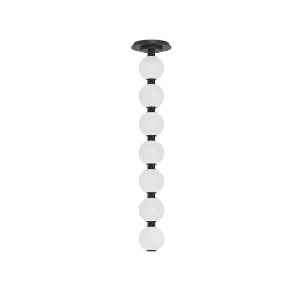 The Perle LED Pendant by Sean Lavin offers stunning design versatility with soft white glass and natural brass connectors. Part of the popular Collier Series extension, it can be configured as a single pendant or draped chandelier with multiple strands for dramatic light sculptures.