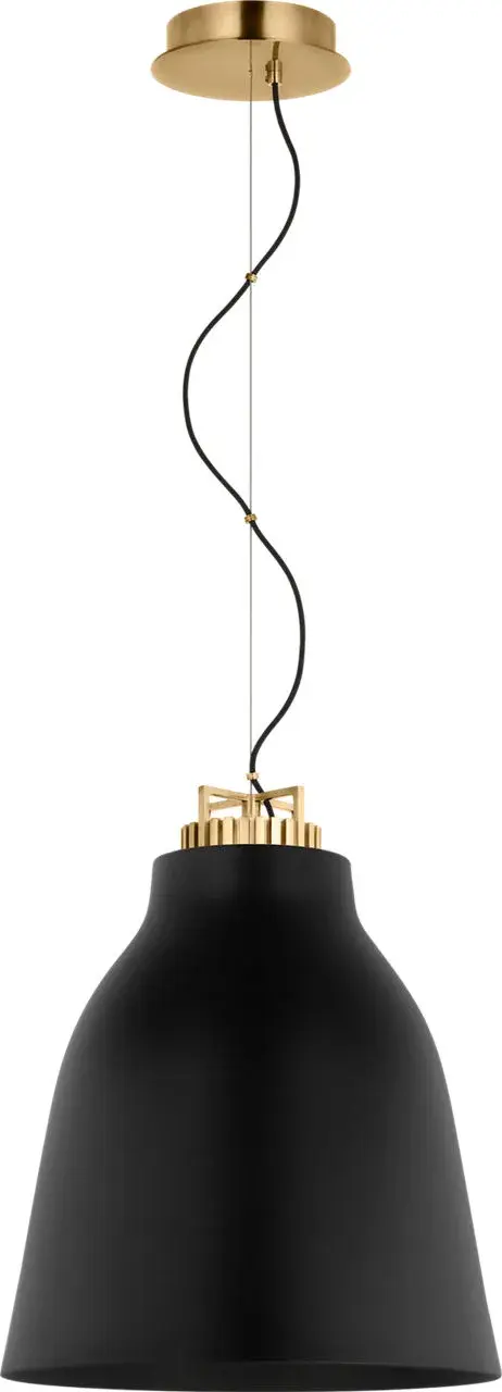 The Forge Medium Tall Pendant combines matte black sophistication with natural brass warmth, creating a striking focal point. High-quality 2700K LED with 90 CRI ensures beautiful color rendering for any space.