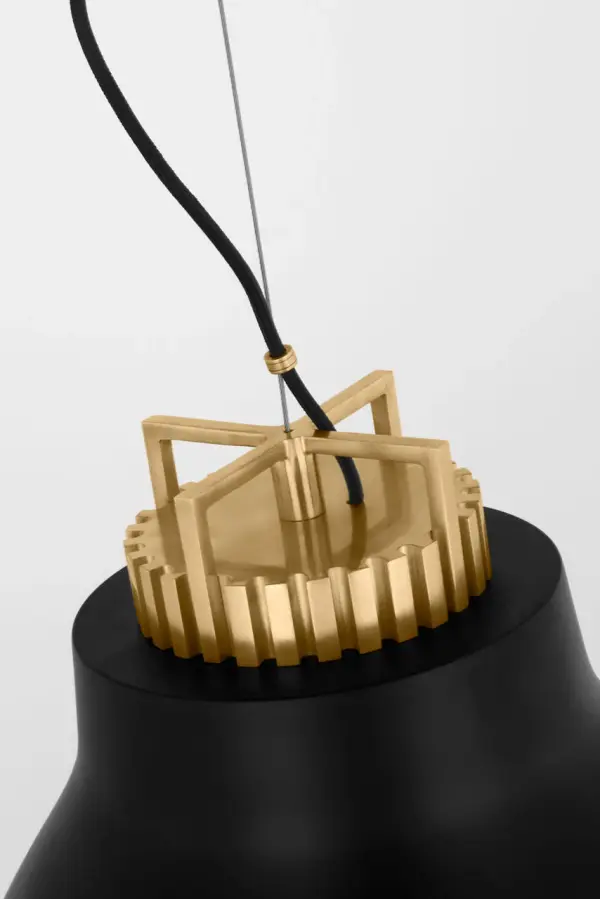 The Forge Medium Tall Pendant combines matte black sophistication with natural brass warmth, creating a striking focal point. High-quality 2700K LED with 90 CRI ensures beautiful color rendering for any space. - alternate view