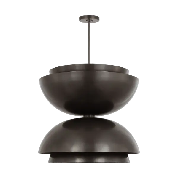 The Shanti Grande Double Pendant combines sculptural presence with exceptional light quality. Its dark bronze finish and dual-shade design create dramatic visual impact while 2700K LED with 90 CRI delivers warm, color-accurate illumination perfect for dining and entertaining spaces.