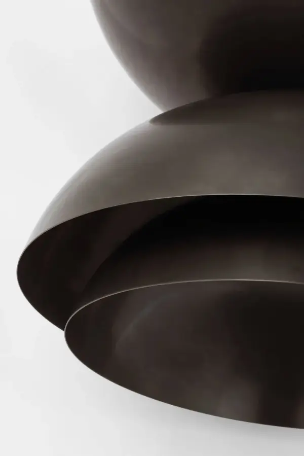 The Shanti Grande Double Pendant combines sculptural presence with exceptional light quality. Its dark bronze finish and dual-shade design create dramatic visual impact while 2700K LED with 90 CRI delivers warm, color-accurate illumination perfect for dining and entertaining spaces. - alternate view