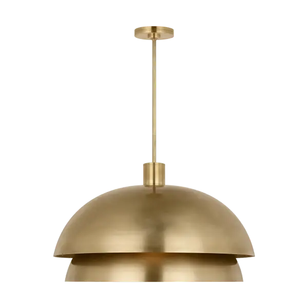 The Shanti Grande Pendant makes a bold architectural statement with its substantial scale and warm Natural Brass finish. High-quality 2700K LED with 90 CRI delivers beautiful, accurate color rendering perfect for dining and entertaining spaces.