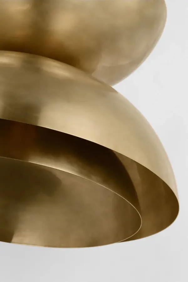The Shanti X-Large Double Asymmetric Pendant makes a bold architectural statement with its unique asymmetric design and warm natural brass finish. High-quality 2700K LED with 90 CRI delivers beautiful warm light. - alternate view