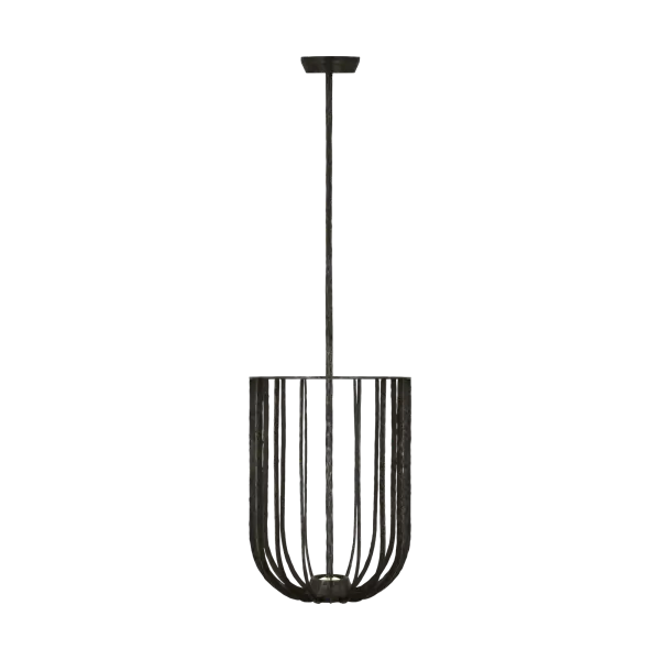 The Sanchi Large Pendant combines contemporary design with industrial appeal through its aged iron finish and substantial presence. High-quality 2700K LED with 90 CRI delivers warm, color-accurate illumination.