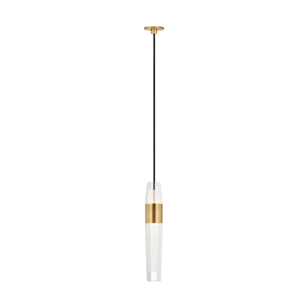 The Lassell Port Alone Pendant combines blown glass crystal tubes with delicate natural brass arms in an oversized, minimalist design. Perfect for making a statement in dining rooms or commercial spaces while maintaining modern sophistication.