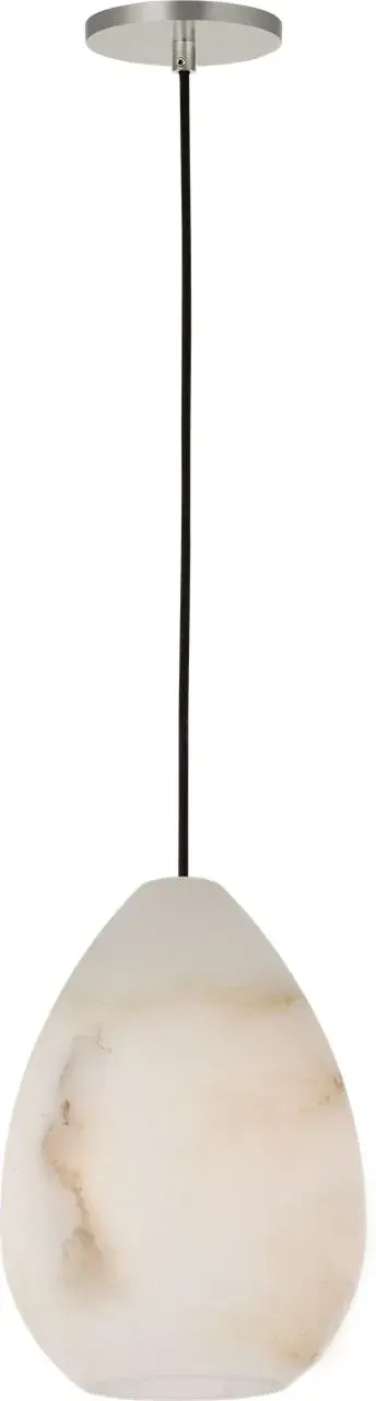 The Alina Medium Pendant showcases hand-carved Polish alabaster with unique organic veining, creating soft ambient illumination. Its refined teardrop silhouette and adjustable fabric-wrapped cord offer versatile installation options for contemporary spaces. - alternate view