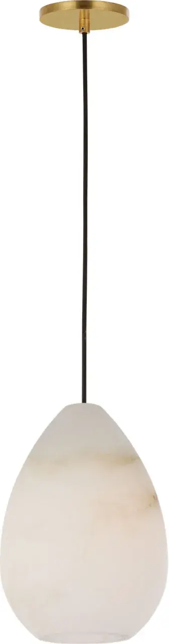 Hand-carved in Poland from natural alabaster, this small pendant delivers soft ambient light through organic stone veining. The teardrop silhouette and adjustable cord make it versatile for solo or grouped installations.
