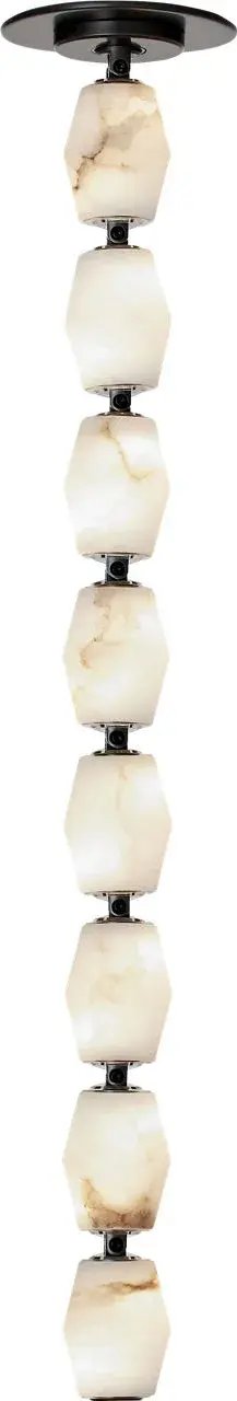 The Collier pendant combines natural alabaster with a refined bronze finish, creating sophisticated ambient lighting. At 24 inches, it's perfectly sized for dining areas and kitchen islands, offering warm 3000K illumination with remote control convenience. - alternate view